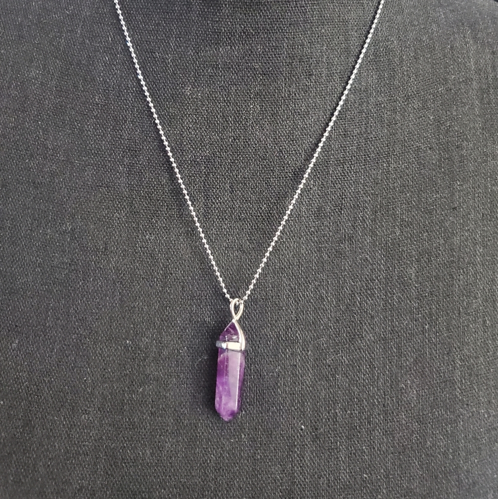 Natural Amethyst Crystal Pendant Healing Quartz Stone Point Necklace - Picture 15 of 16